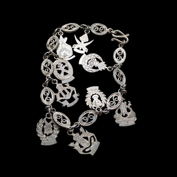 Vtg Malaya Malaysia Military Symbol Charm Bracelet Sterling Silver 11.3g 7" - Picture 5 of 9
